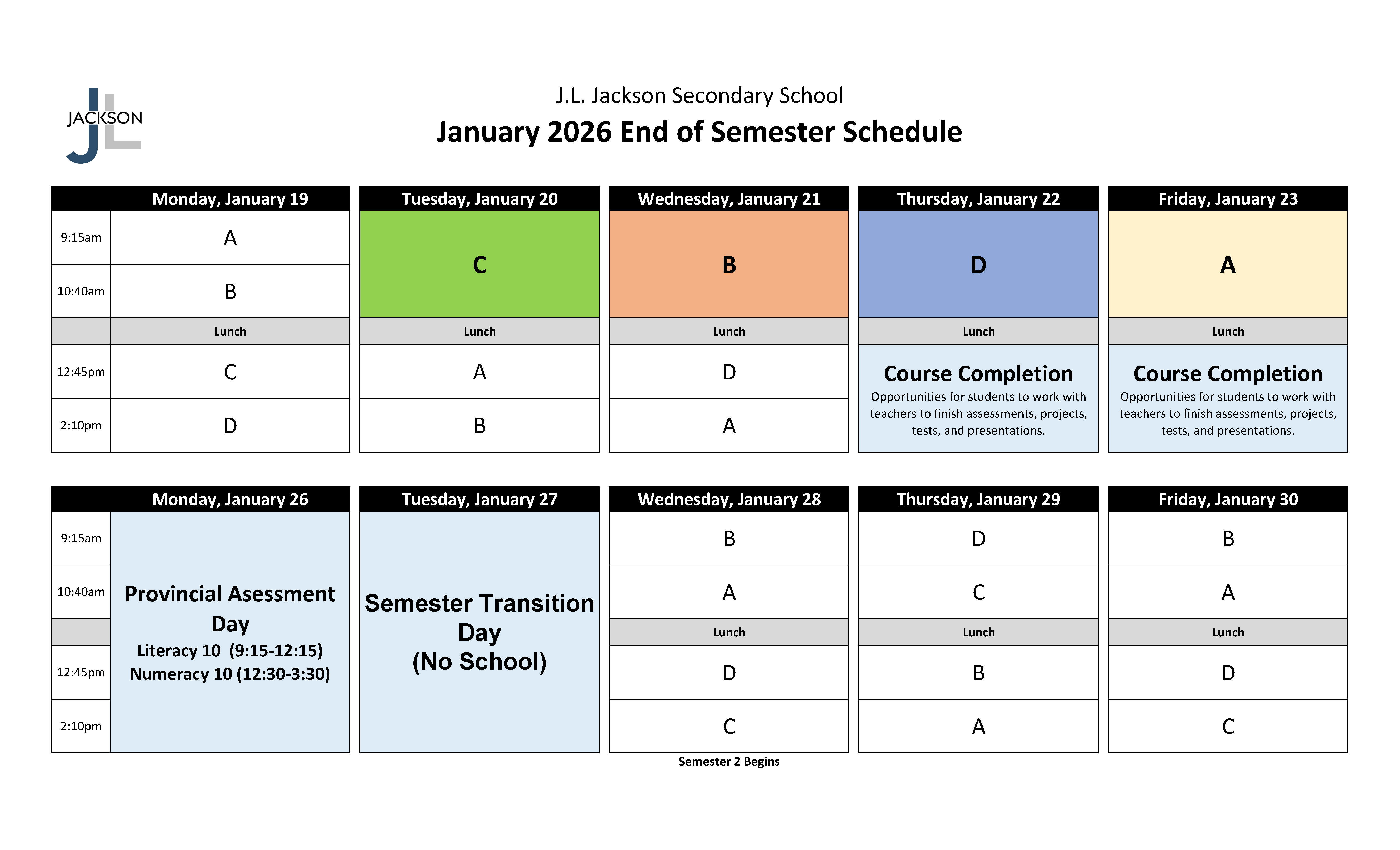 JLJ End of Semester Schedule Jan 2026-2